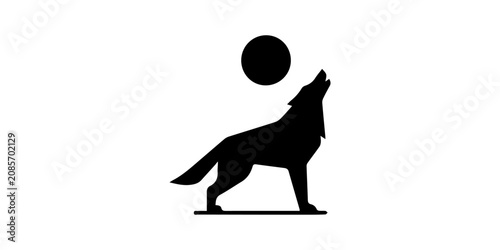 Fotografie Wolf howling at the moon silhouette, modern minimal style Black silhouette icon white background
