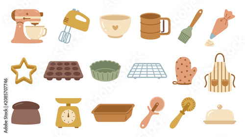 Photos Collection of baking tools and kitchen utensils for making desserts and pastries