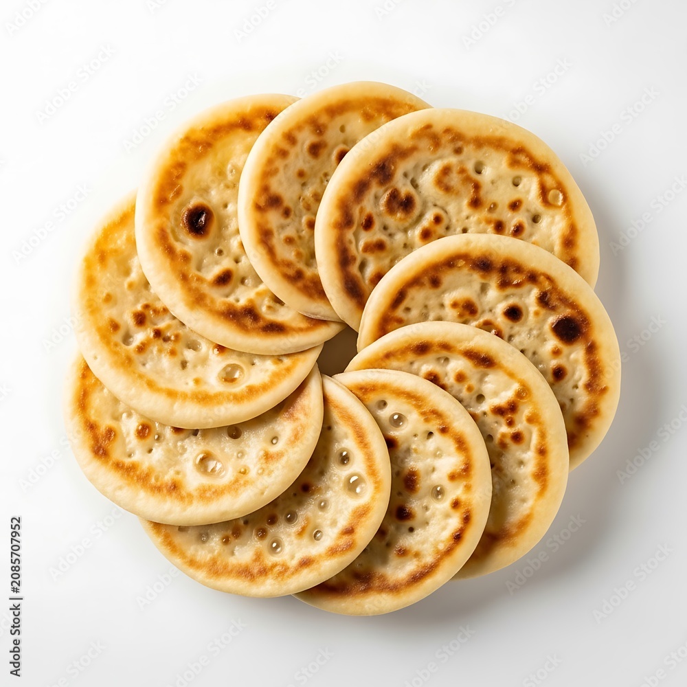 Fototapeta premium Stack of golden-brown cookies on white plate chocolate chips