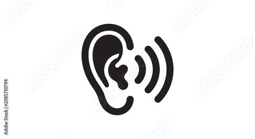 Quadro su tela Human ear with sound waves black silhouette
