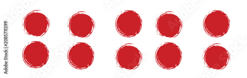 Red Brushstroke Circle Pattern Set: Ten Grunge Stamps, Japanese Enso Style Minimal Abstract Background