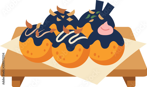 Bild auf Leinwand Takoyaki Street Food Illustration