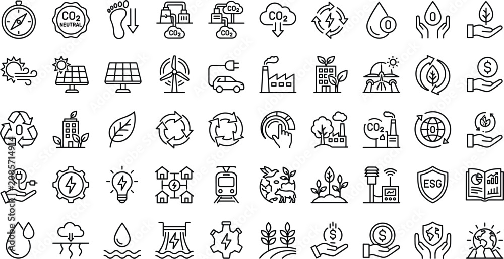 Naklejka premium Collection of flat icons representing sustainable energy and environmental concepts