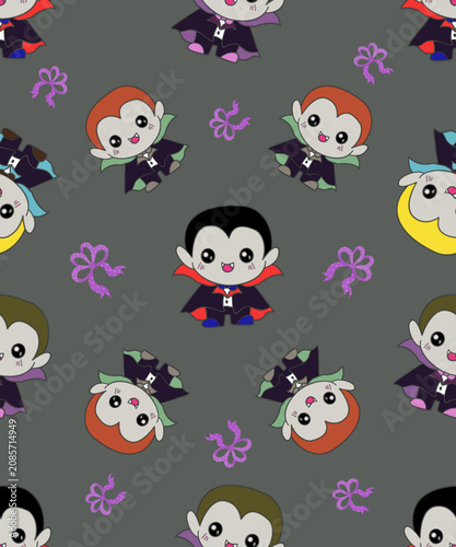 Cute Halloween Vampires Seamless Pattern