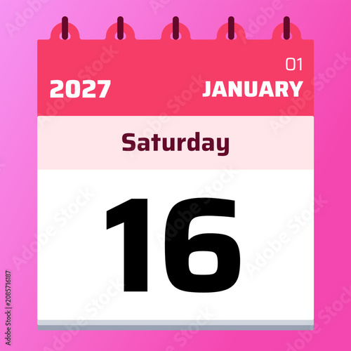 Canvastavla Cute pink daily calendar page for Saturday, January 16, 2027