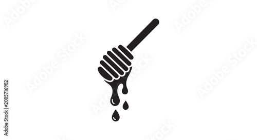 Fotografía Honey dipper with dripping honey black silhouette