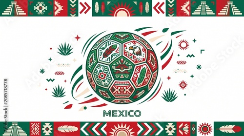 El Tri Mexico Football Crest Vector, Modern Mexican Soccer Ball Emblem with Aztec Eagle Outline, National Green White and Red Sport Apparel Design Asset