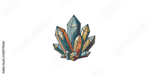 Fotografía Crystal Cluster Outline Vector Illustration