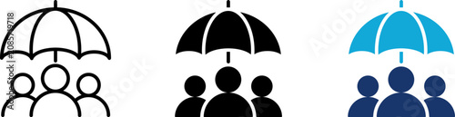 Fotografie Family insurance icon set showing professional life assurance medical safety hea