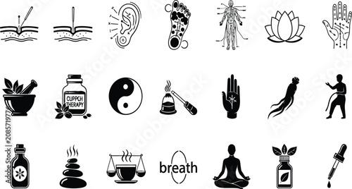 Fotografie Acupuncture and Alternative Medicine Icon Set, Holistic Therapy Vector Icon Coll