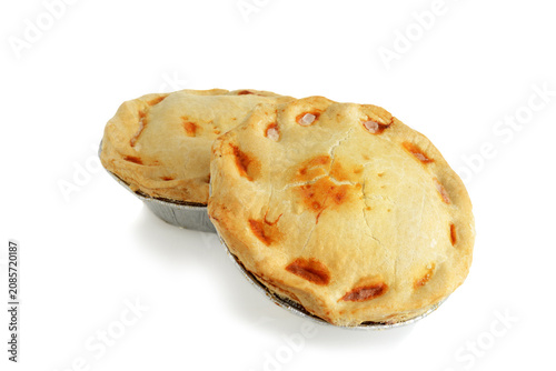 two frozen meat pie on white