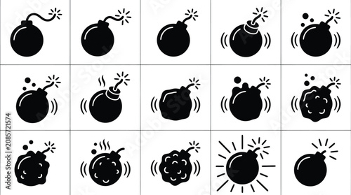 Canvastavla Black Bomb Animation Sequence Icons Vector for Game Development, Motion Graphics