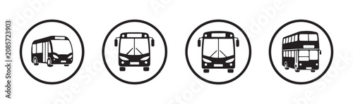 Photos Circular public bus icons featuring shuttle bus front view and double decker coach silhouettes