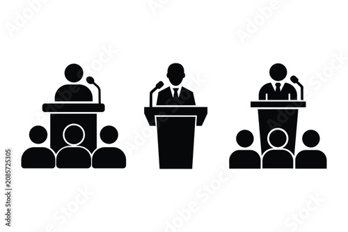 Quadro su tela Business Presentation Podium Icons Vector Set for Public Speaking Events