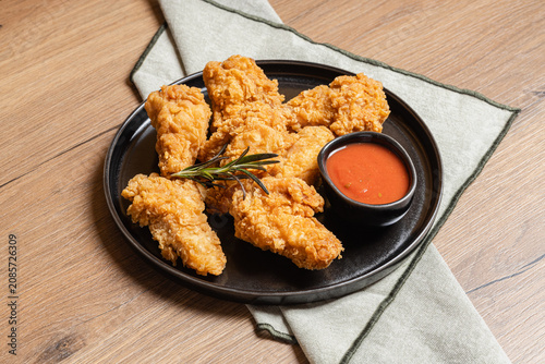 Fried Chicken Tenders on Wooden Surface