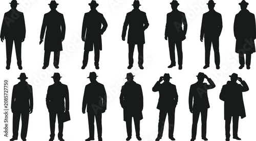 Cuadro en lienzo Silhouettes of Men in Suits and Hats in Various Poses male person