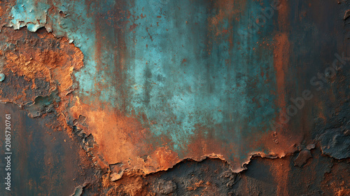 Old copper patina with turquoise oxidized areas and rust edges