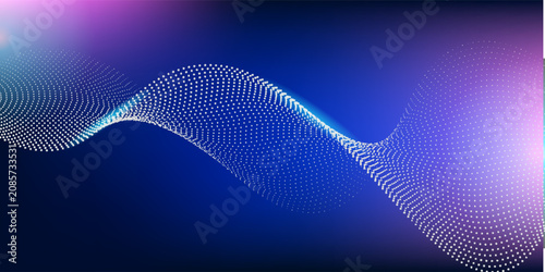Abstract digital waving 3d particle technology background design. Futuristic moving dots particles, hi-tech and big data visualization for brochures, flyers, magazine, business card, banner. Vector.