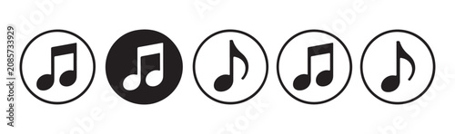 Fotografie Set of circle music note icons displaying different melodic symbols for user interface design use