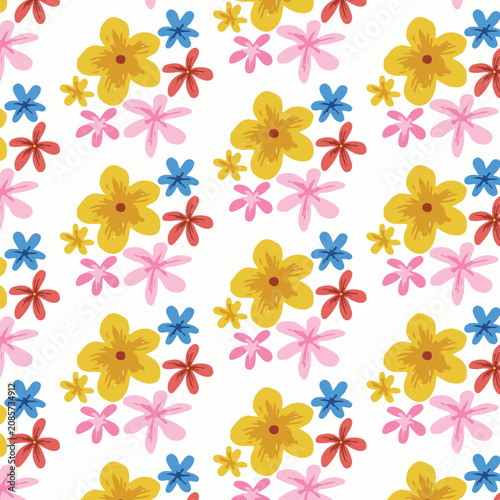 Beautiful pattern with colorful flowers and leaps