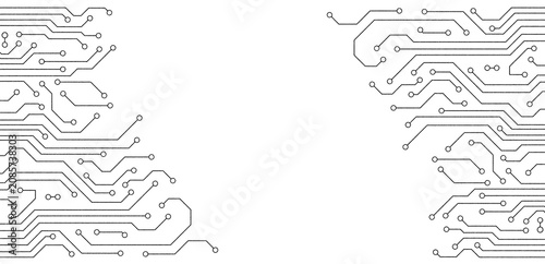 Quadro su tela An illustration of a flat microelectronics circuit board banner isolated on transparent background