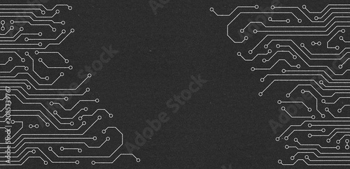 Tableau sur toile An illustration of a white flat microelectronics circuit board banner on black background
