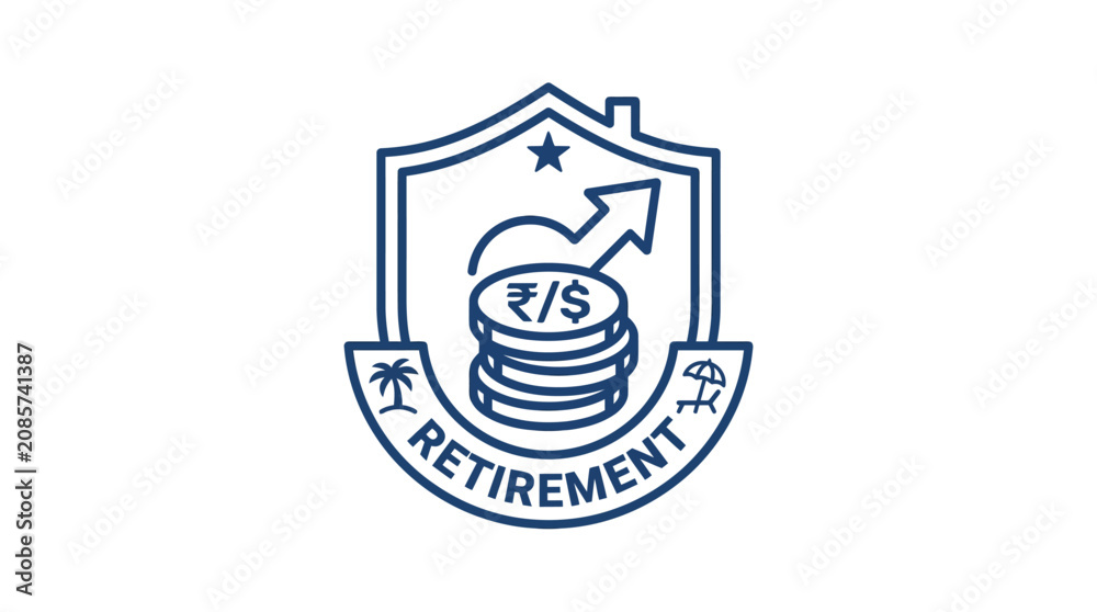 Fototapeta premium Retirement Savings Growth Icon with Indian Rupee and US Dollar Coins