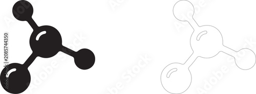 Triatomic molecule, chemical bond and organic compound symbol, vector icon filled and outline.