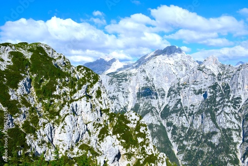 Fotografie View of Rjavina and Triglav mountains in Julian alps, Gorenjska, Slovenia