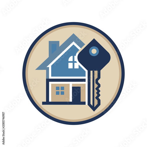 Residential house and key circular icon design