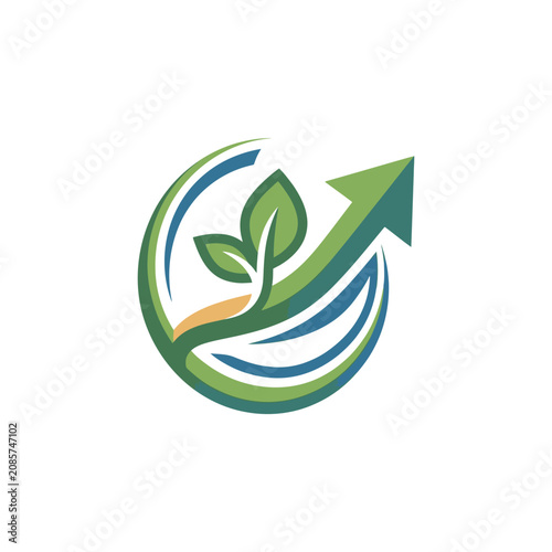 Green circular leaf logo with upward growth arrow.