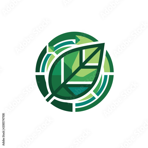 Circular green leaf icon for organic business.