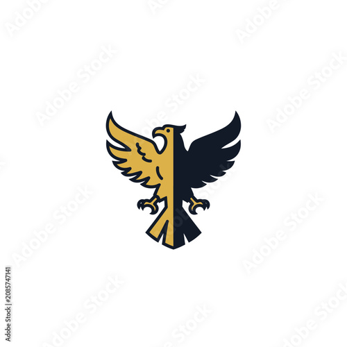Gold and black split eagle heraldic icon.