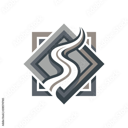 Diamond icon with layered frames and winding white path.
