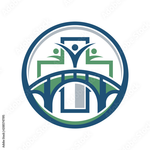 Community healthcare bridge circle emblem.