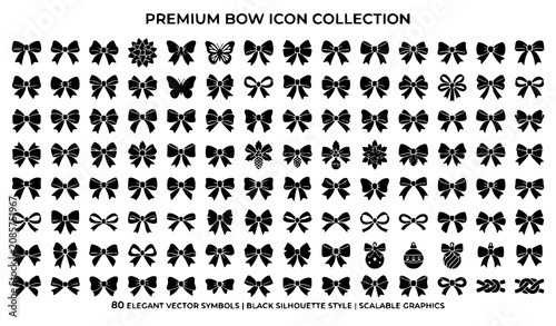 Foto Premium Ribbon Bow Silhouette Vector Set with Elegant Hair Accessory and Gift Wr