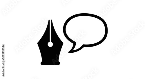 Foto Fountain pen nib sits next to a speech bubble to represent the power of written communication