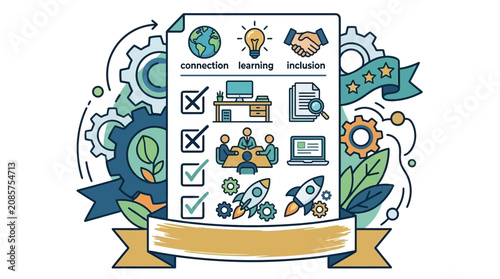 futuristic innovation and technology concept with gears global connection learning and inclusion for business growth