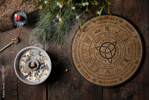 Wheel of the Year festival incense ritual - burning frankincense on glowing charcoal