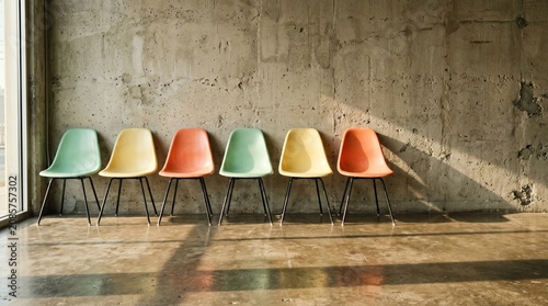 Row of colorful chairs.