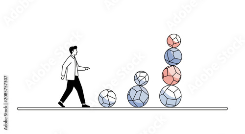 Professional Individual Juggling Spheres While Walking Straight Line Symbolizing Work Balance and Adaptability Skills