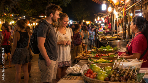 Neighborhood night market with warm local food stalls