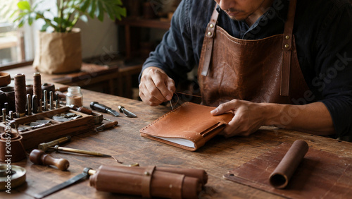 Handmade leather craft workshop detail