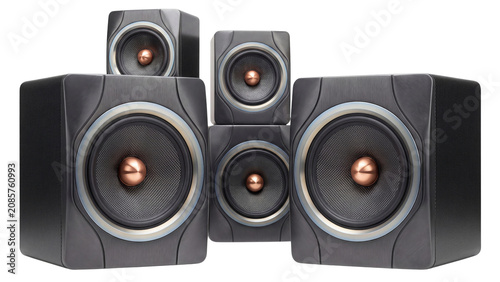 Photos Five black speakers with copper accents isolated on transparent background