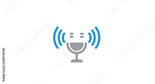 Konstfotografi Microphone Icon With Sound Waves Flat Vector Illustration On White Background