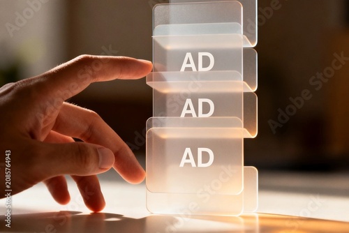 Hand Holding Transparent 'AD' Blocks in Soft Light