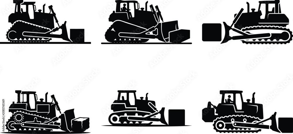 Obraz premium A bulldozer pushing a single block bundle silhouette icon vector art illustration