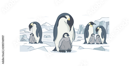 Tableau sur toile Penguin Family Vector Illustration