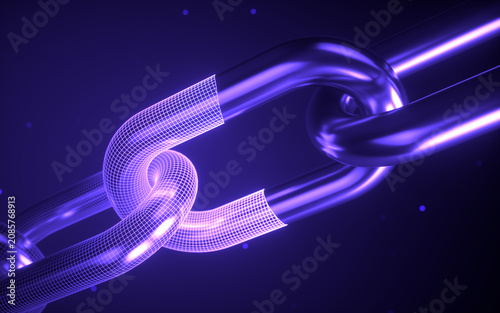 Abstract Blockchain Chain With Glowing Mesh Links