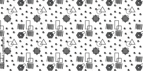 Fotografía Retro memphis geometric line shapes seamless patterns